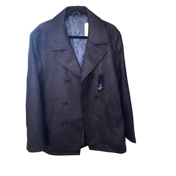Ben Sherman Men’s Navy Wool Blend Peacoat Jacket Medium Double Breasted NWT - Picture 1 of 8